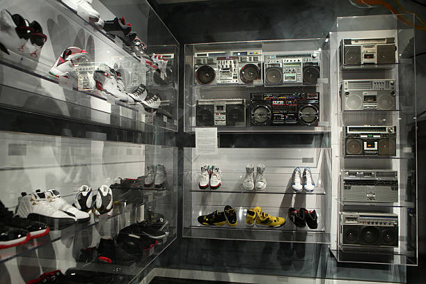 Boomboxes and sneakers displayed in Hip-Hop: A Cultural Odyssey