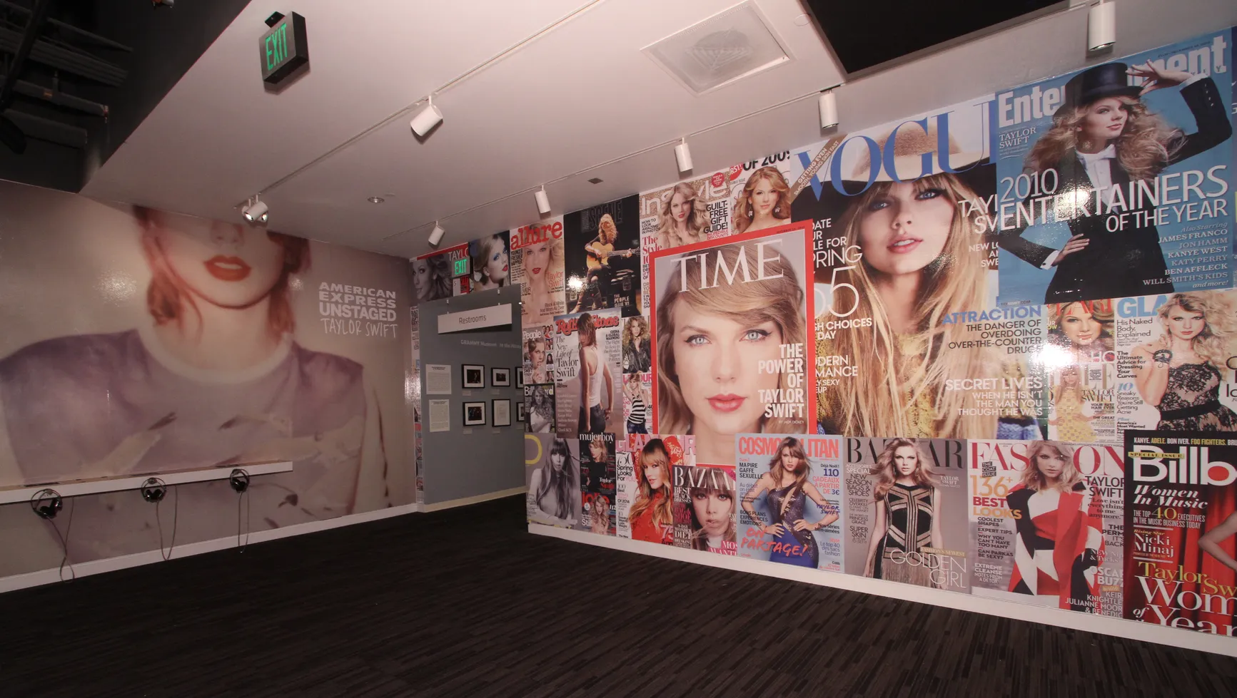 Wide installation view of The Taylor Swift Experience magazine-cover gallery